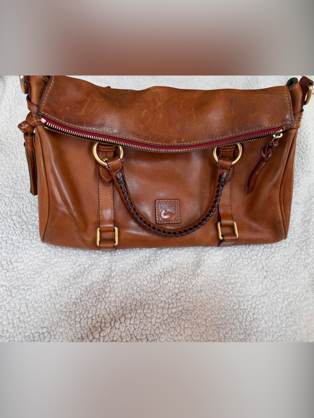 Dooney & Bourke Cognac Brown Leather Tote with Braided Handle